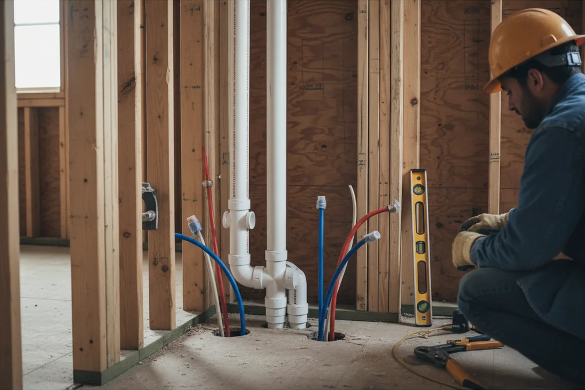 Drain and supply rough-in during Sump Pump Repair in Framingham